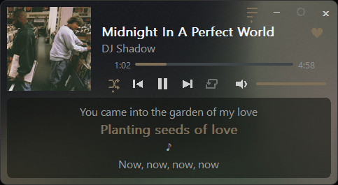 The widget with synced lyrics open